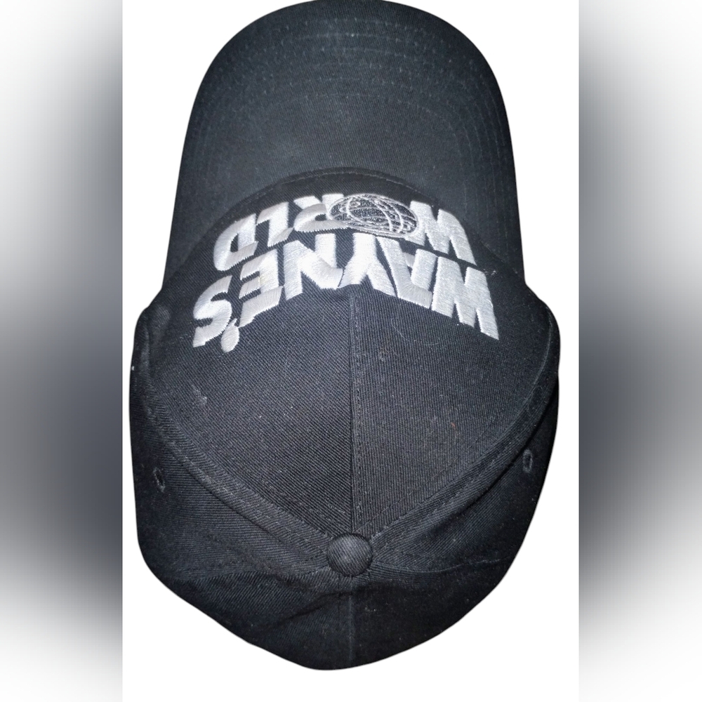 Wayne's World Embroidered Logo Hat | Black Strapback Baseball Cap | SNL 90s Movi